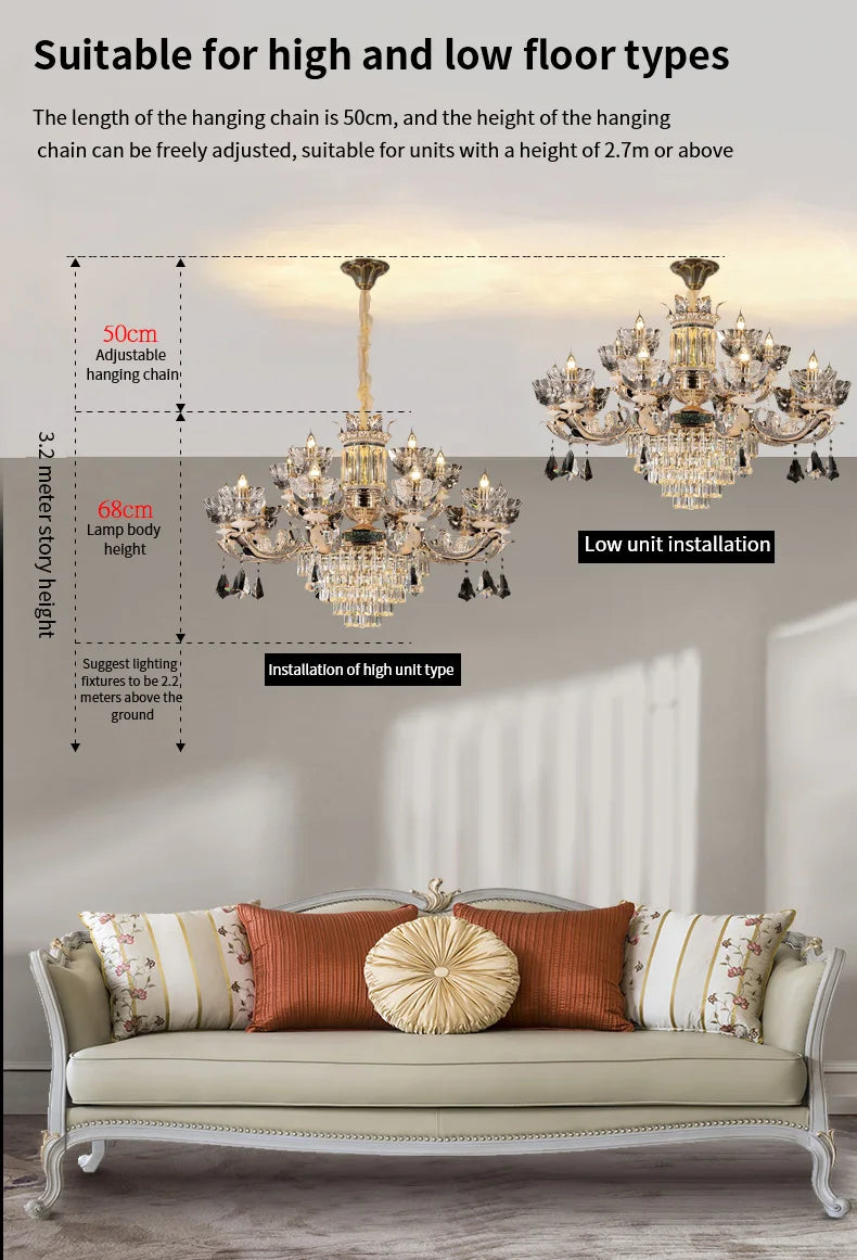 Traditional European Aesthetic Style Chain Pendant Crystal Chandelier 