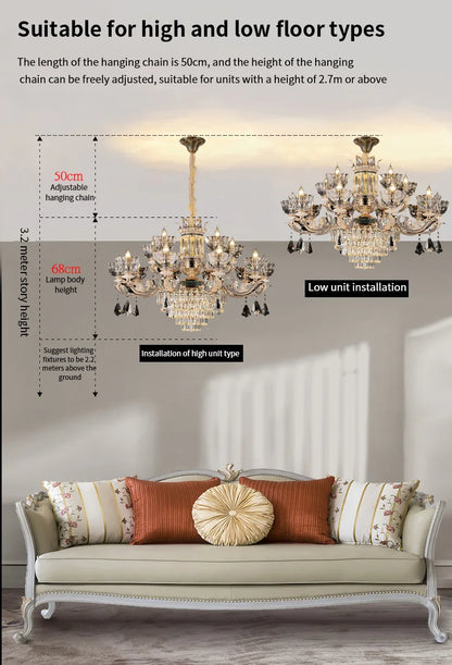 Traditional European Aesthetic Style Chain Pendant Crystal Chandelier 