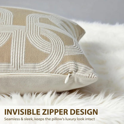 18x18 Latte Jacquard Throw Pillow Cover – Horseshoe Pattern Nordic Cushion Case with woven texture, jacquard pillow cover