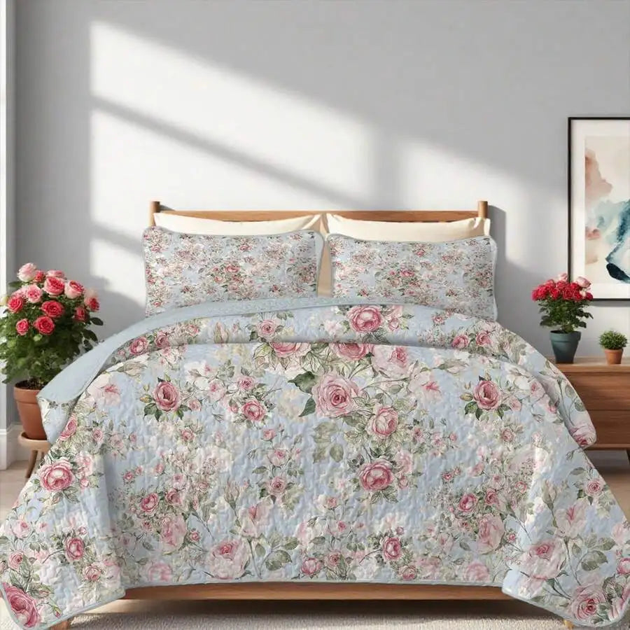 Davulos Plaid Patchwork Quilt Set Queen, 3-Piece Gray Reversible Microfiber Bedspread with Pillow Shams, matching pillow shams and plaid quilt set