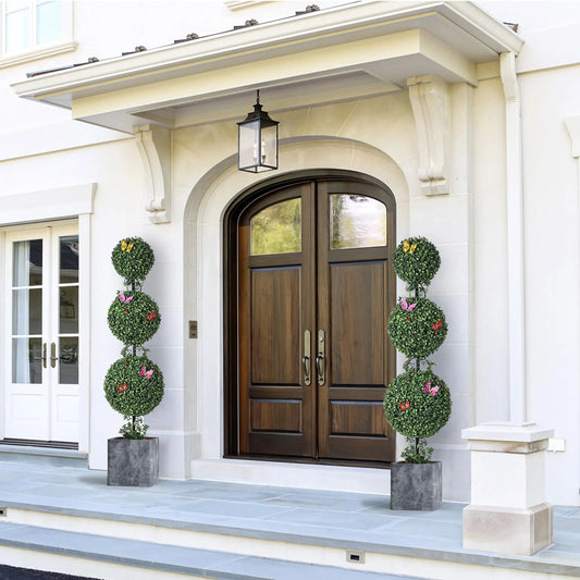 4' Artificial Triple-ball Topiary Tree w/Butterly Decoration