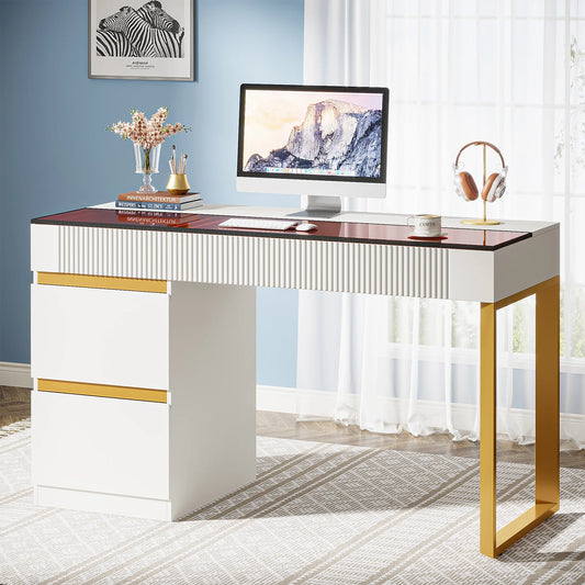 Modern & Versatile Computer Writing Desk w/4 Storage Drawers