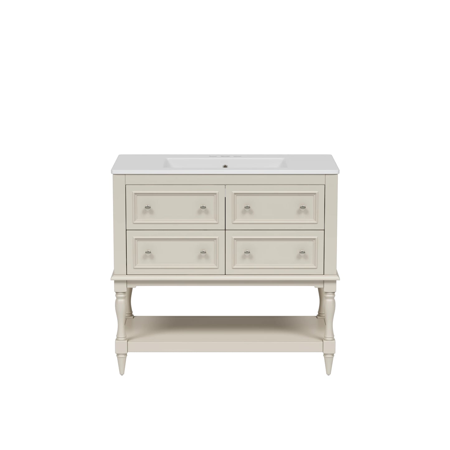 36" Beige Bathroom Vanity w/Ceramic Undermount Sink