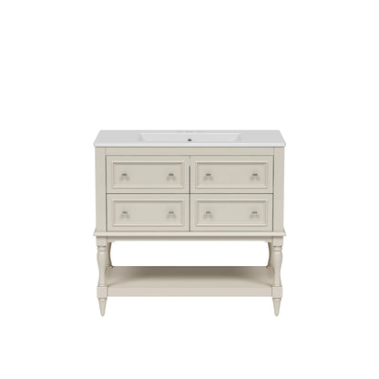 36" Beige Bathroom Vanity w/Ceramic Undermount Sink