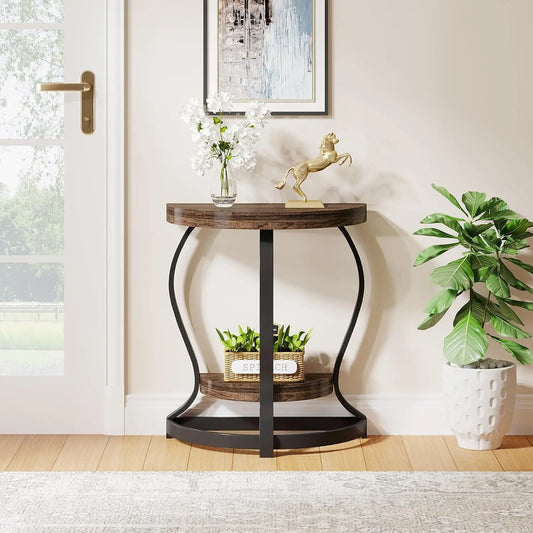 Elegant Vintage Style Half Moon Side Table for Living Room