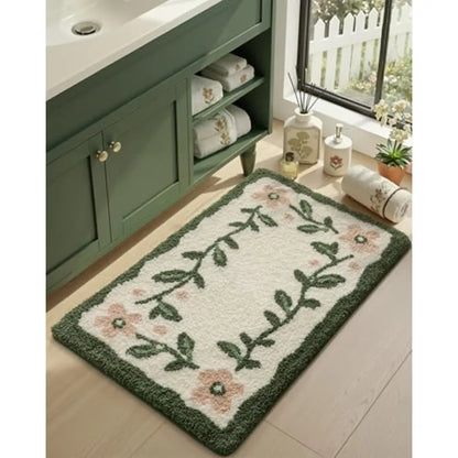 32x20 Microfiber Floral Bath Mat, Non-Slip Pink Flower Rug - A soft and colorful addition to your bathroom with blooming flower designs.