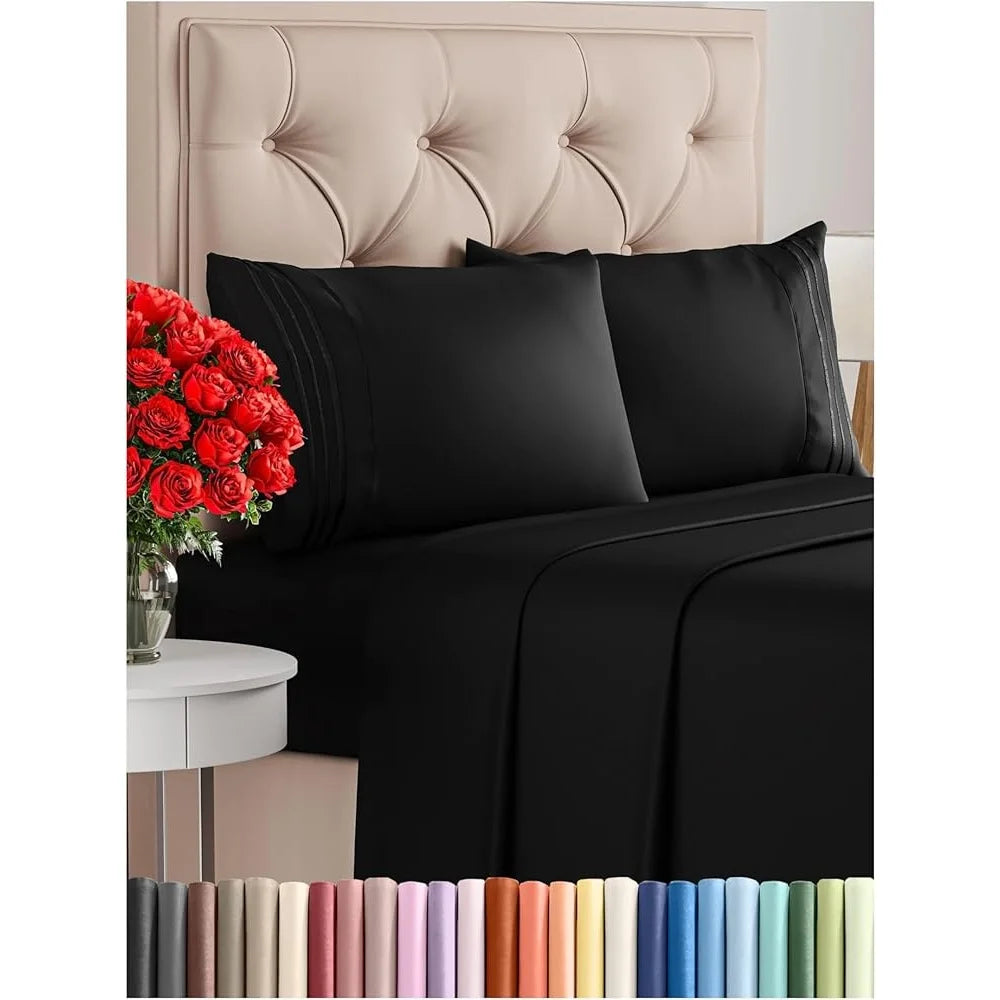 Queen Size 4-Piece Black Microfiber Sheet Set  