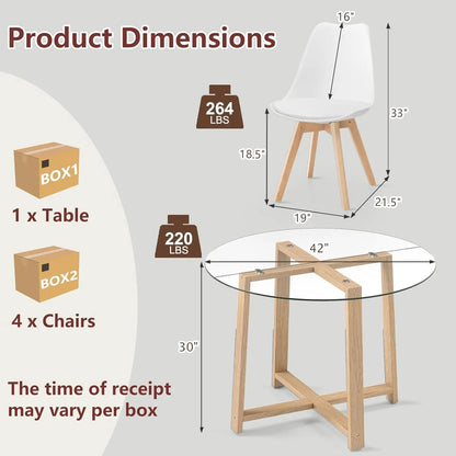 Close-up of the Modern 42” Round Glass Dining Table Set with Padded Chairs – Stylish Seating for 4–6 to highlight the comfortable padded chairs.