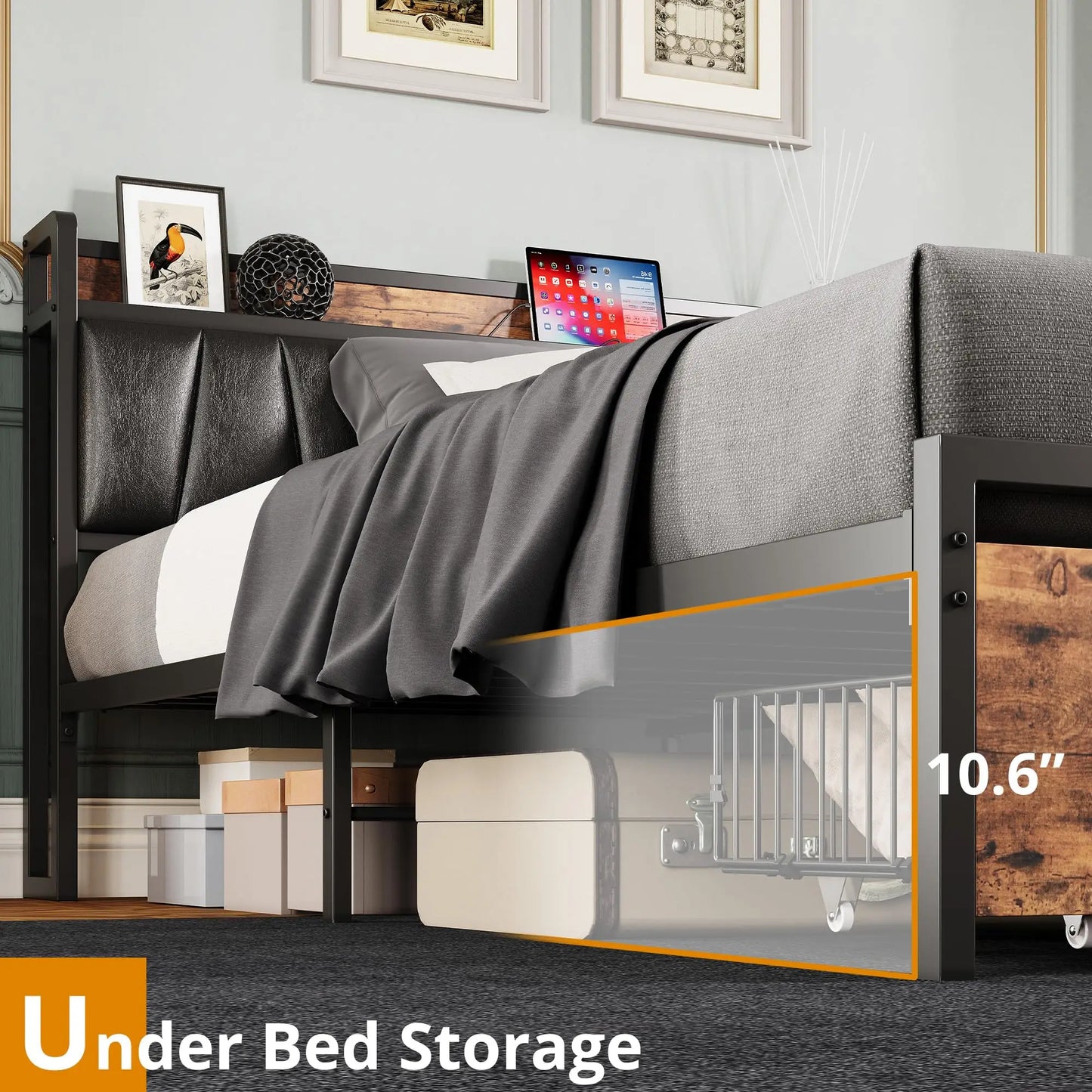 California King Size Platform Bed Frame w/2 Storage Drawers