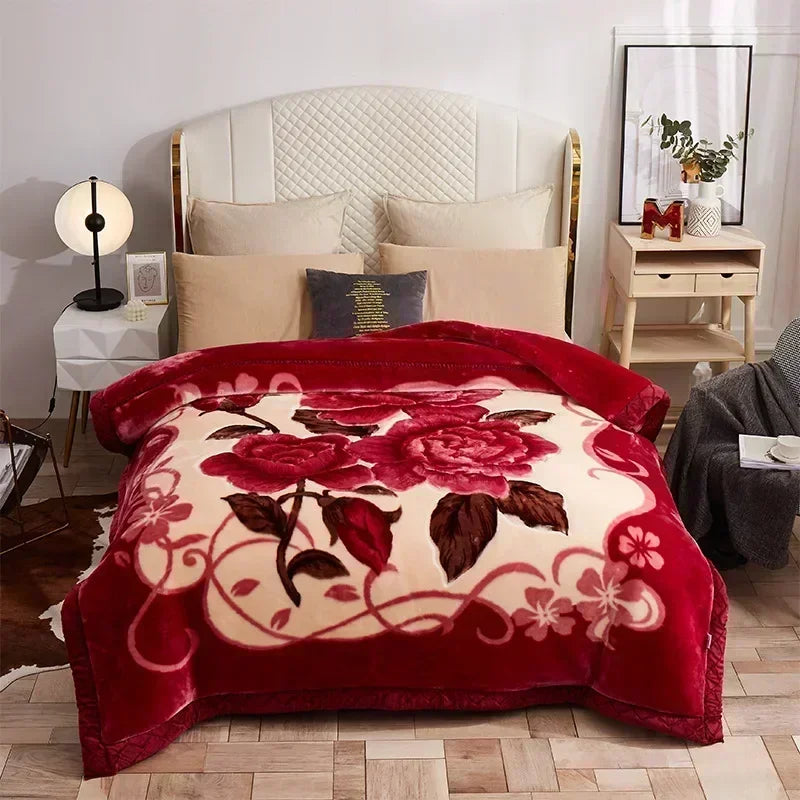 Korean Raschel 2-Ply Heavy Fleece Blanket, 78x90 Queen Size Reversible Geometric Plush Blanket shown with a black and white zebra pattern; reversible geometric blanket bedding option.
