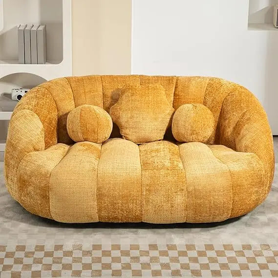 Luxurious Ergonomic Oversized(63.8W) Chenille Fluffy Lazy Sofa Set w/Three(3) Cushions 