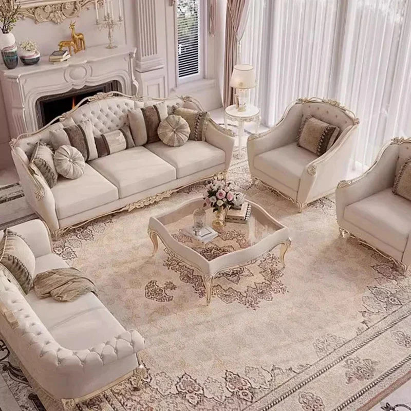 Elegant French Style Solid Wood Living Room Furniture in a modern living room, blending classic charm with contemporary comfort.