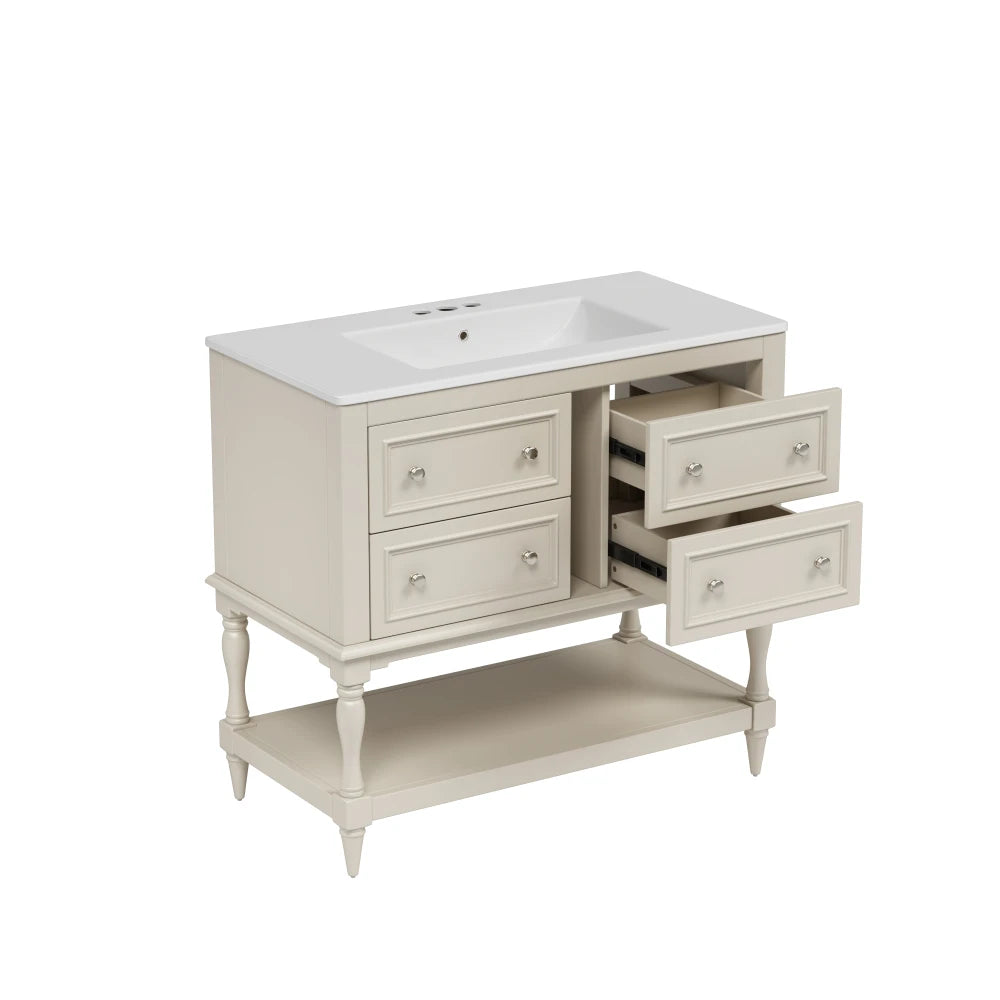36" Beige Bathroom Vanity w/Ceramic Undermount Sink