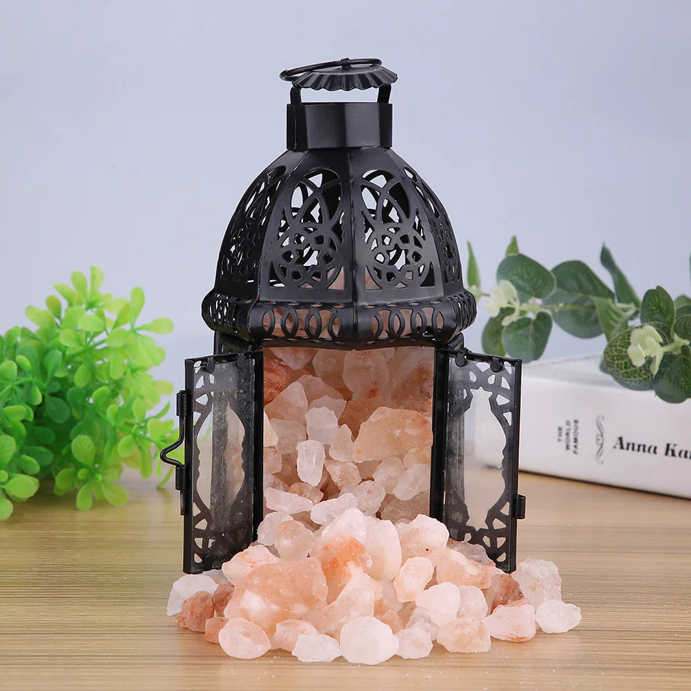 Vintage Iron Frame Natural Crystal Salt Rock Lamp