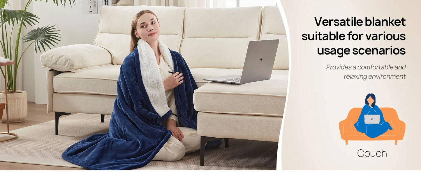 The Cozy Flannel Sherpa Electric Blanket folded neatly, focusing on its easy-care material.