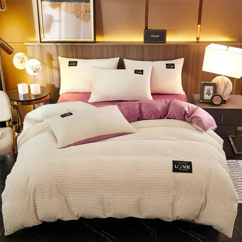 BowLift Corduroy Duvet Cover Set - Ribbed Velvet Plush with 2 Pillowcases, khaki corduroy duvet cover with soft velvet texture