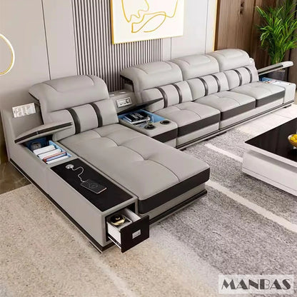 Modern Italian Genuine Leather Living Room Sofa Set