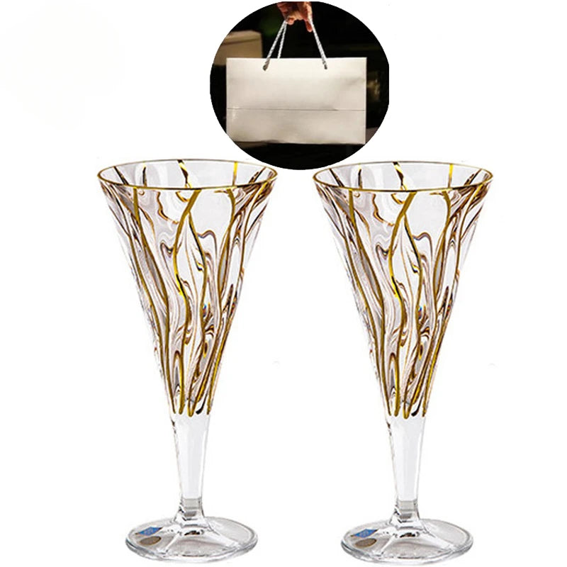 Crystal Glass Gold Traced Wine Decanter & Wine Glass Set