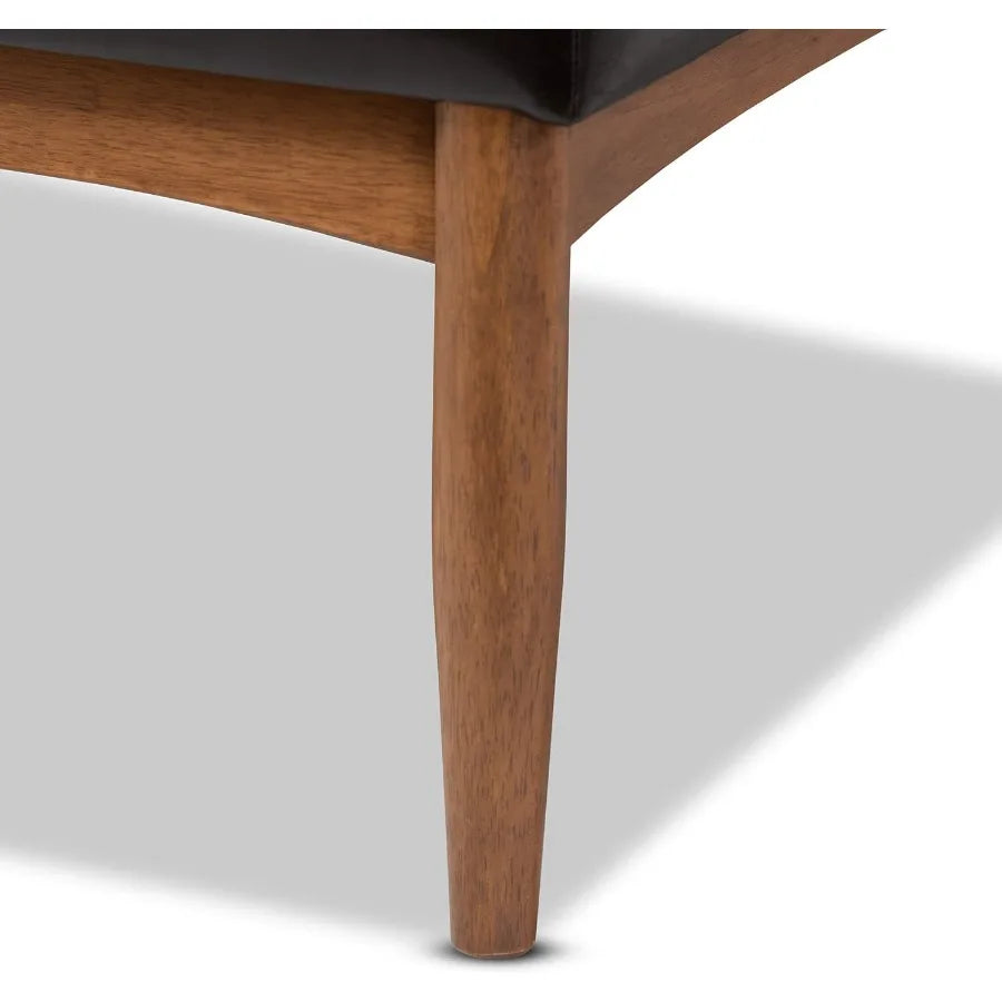 Perspective image of the L-shape configuration of the Mid-Century Modern 2-Piece Dark Brown Wood Dining Corner Sofa Bench, designed for unique dining arrangements as a stylish mid-century modern bench.