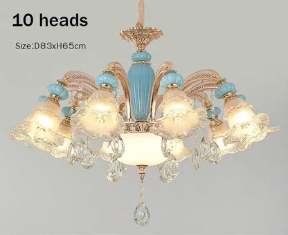 Frosted White Glass Tiffany Blue Floral Chandelier
