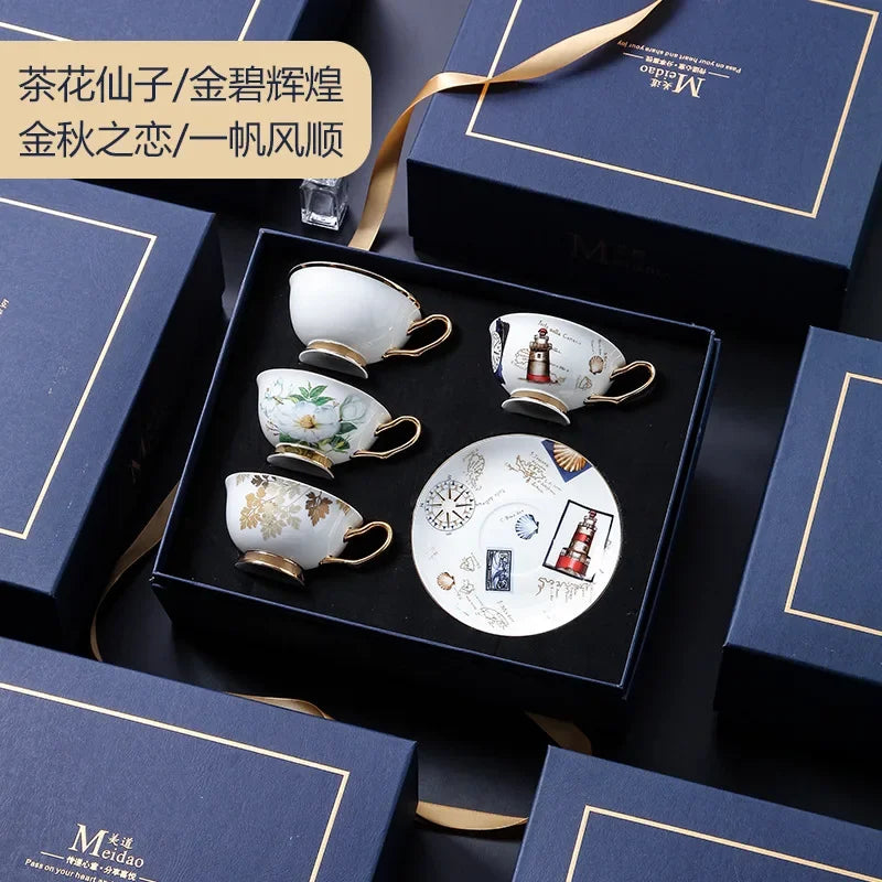 Luxurious European Bone China Coffee & Tea Set in use, showcasing its charm while serving delicious coffee or tea.