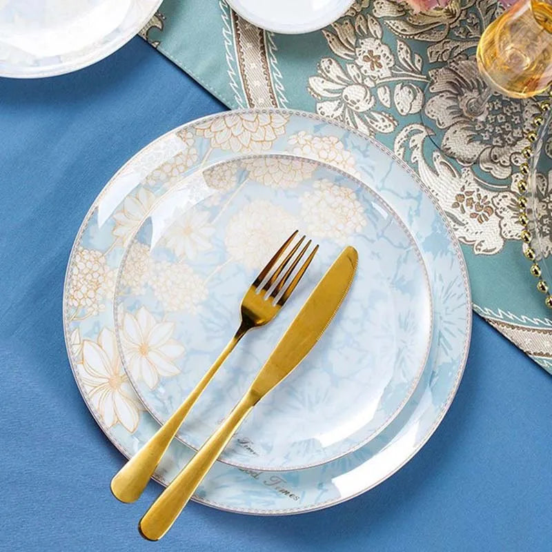Tantalizing dining setup with the Elegant 16-Piece Blue And White Ceramic Dinnerware Set in use.