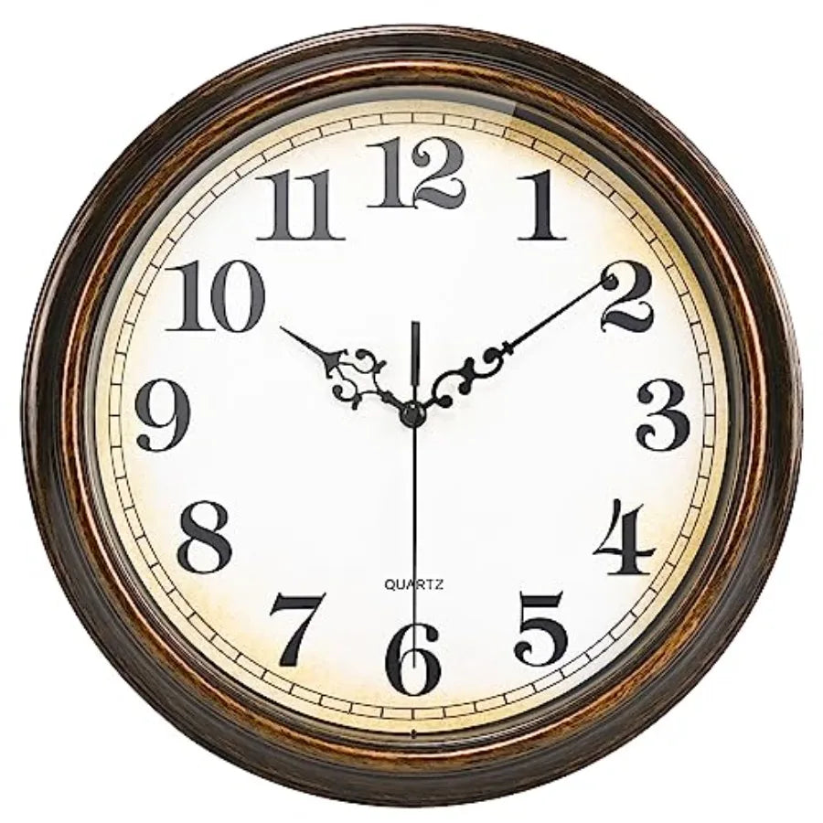 Large 24-inch Vintage Bronze Wall Clock elegantly styled above a rustic console table.