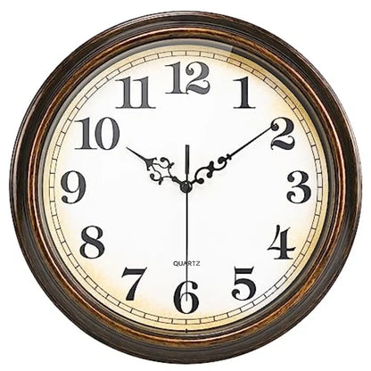 Large 24-inch Vintage Bronze Wall Clock elegantly styled above a rustic console table.