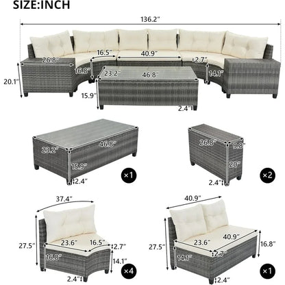 8-Piece  Outdoor Half-Moon Wicker Sofa Set