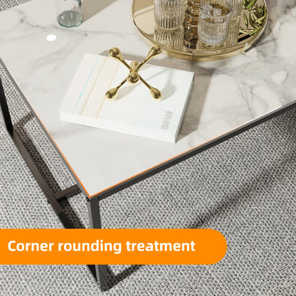 Rectangular Sintered Stone Coffee Table w/Black Metal Frame