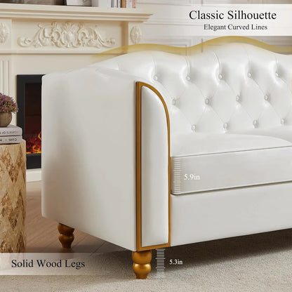 Luxurious White Button Tufted Upholstered Faux Leather Cloud Sofa/Couch