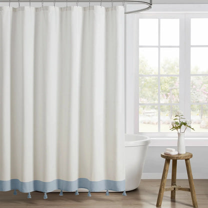 My Texas House Light Blue Tassel Fabric Shower Curtain