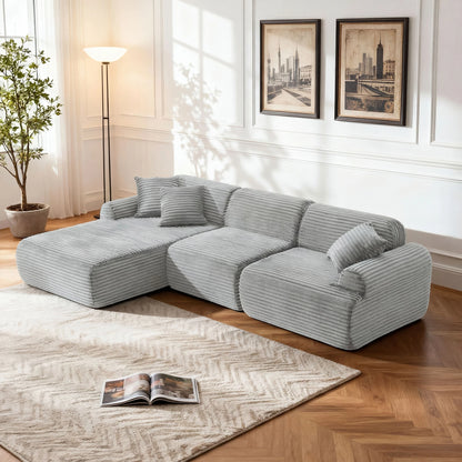 View of the L-Shaped Modular Sofa highlighting its space-saving design and deep seating, ideal for compact living areas.