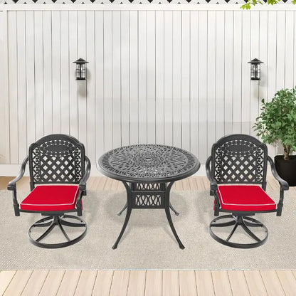   3 or 5-Piece All-Weather Black Cast Aluminum Patio Set w/Swivel Chairs & Cushions