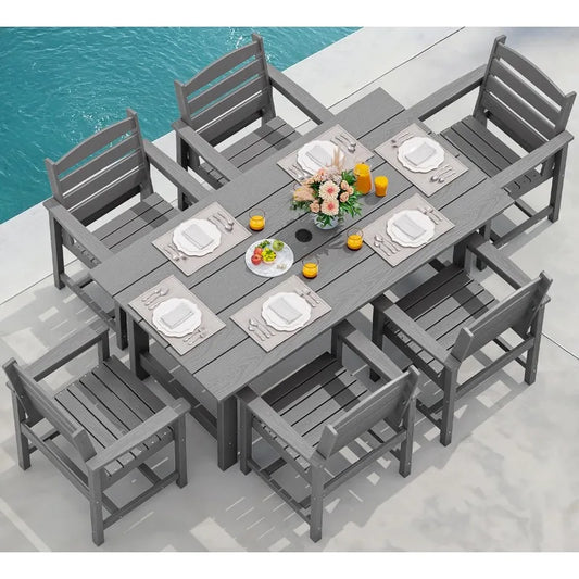 7-Piece Outdoor Patio Dining Table Set w/6 Chairs
