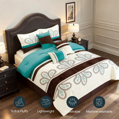 Stylish Queen King Comforter in a vintage-inspired paisley print, perfect for a relaxing bedroom.