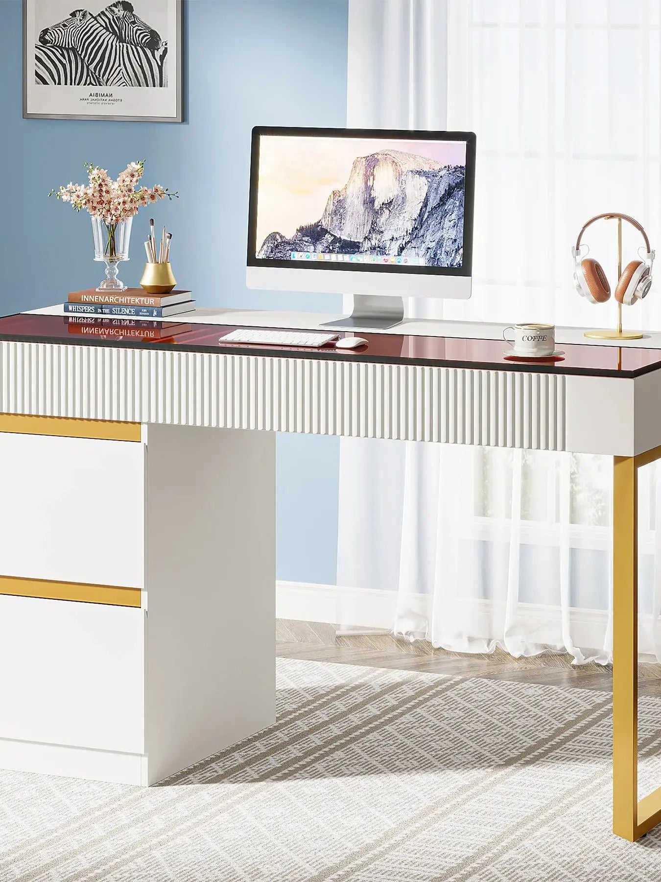 Modern & Versatile Computer Writing Desk w/4 Storage Drawers