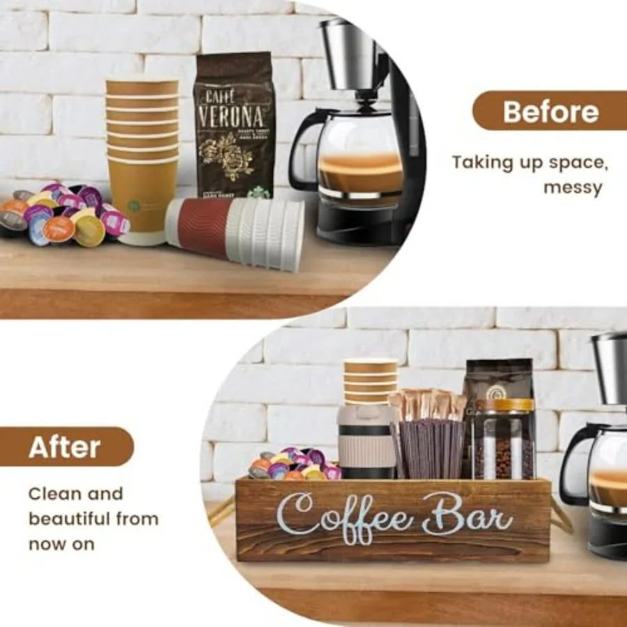 Detail view of the removable dividers in the Rustic Farmhouse Coffee Bar Organizer, making it a versatile farmhouse coffee organizer.