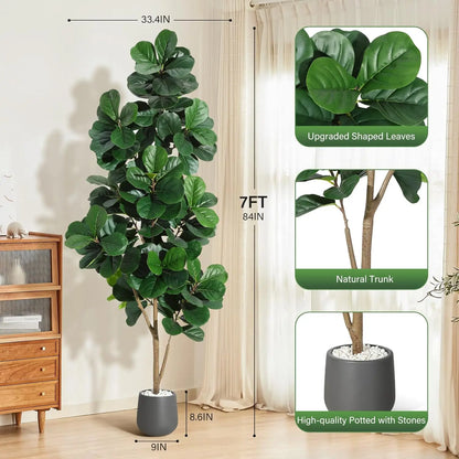 Close-up of the hand-painted trunk of the 7FT Realistic Faux Fiddle Leaf Fig Tree, showcasing the quality and realism of this faux fiddle leaf fig.