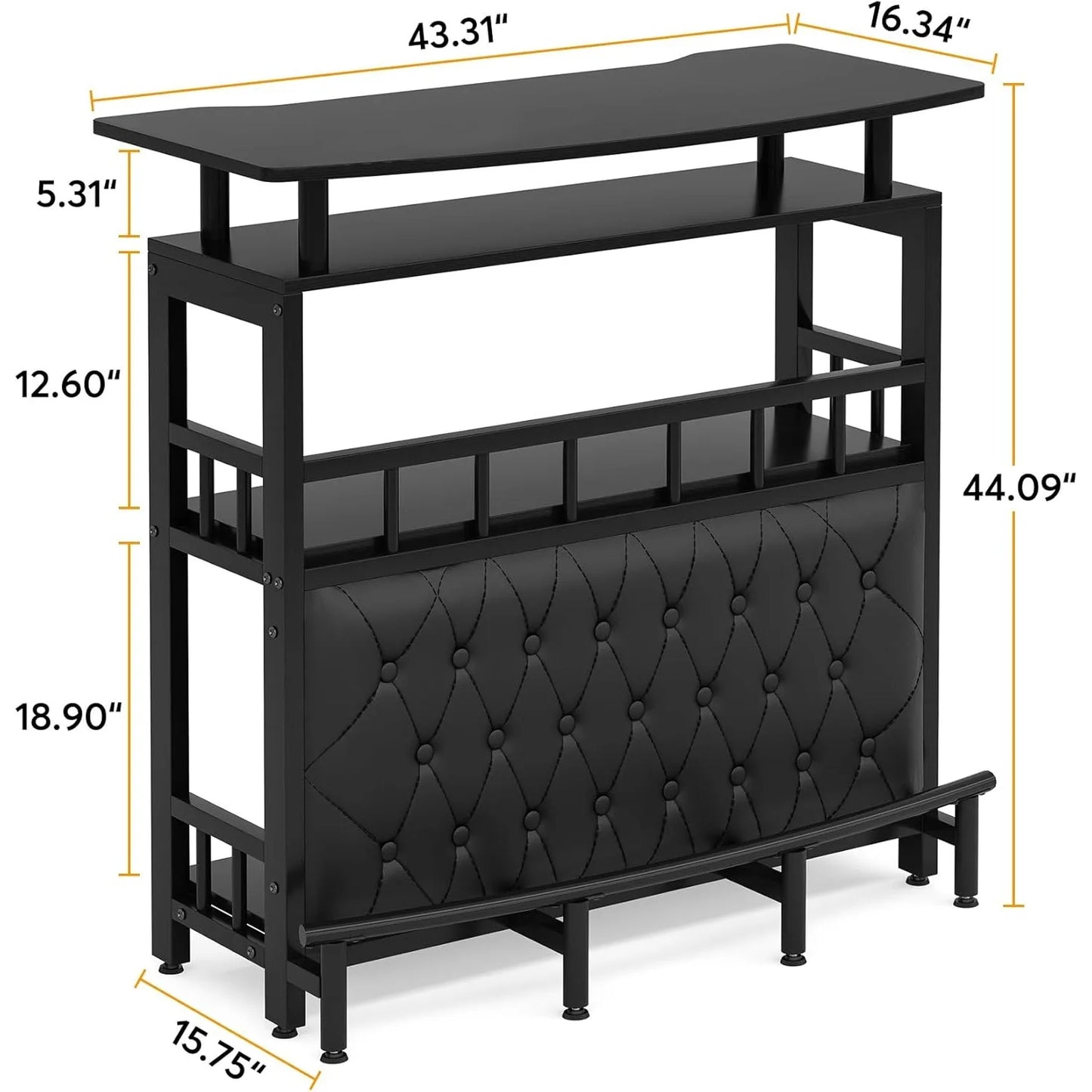Upholstered Black Bar Table Unit for Home Liquor 