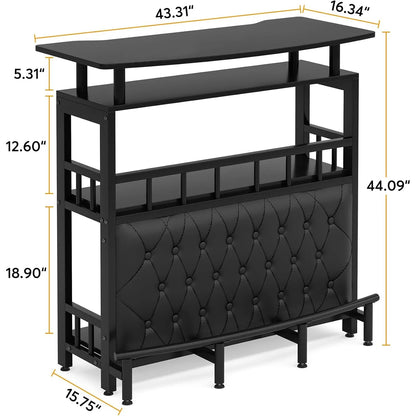Upholstered Black Bar Table Unit for Home Liquor 