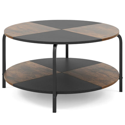 Dimensions of the 31.5-Inch 2-Tier Round Coffee Table displayed in a chic living space, emphasizing its functionality and design.
