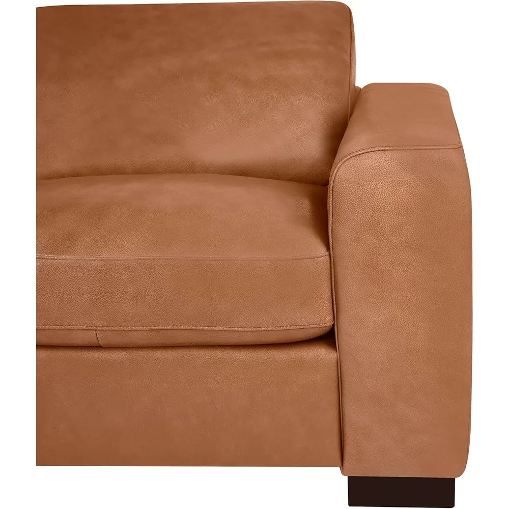 Modern Genuine Leather Mini Loveseat Sofa