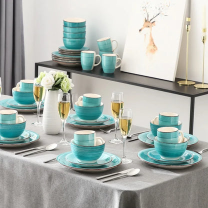 16-Piece Vintage Turquoise Ceramic Dinnerware Set