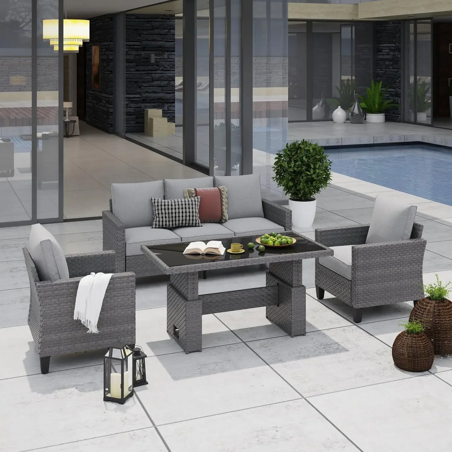 4-piece Outdoor All-weather Wicker Sectional Patio Set