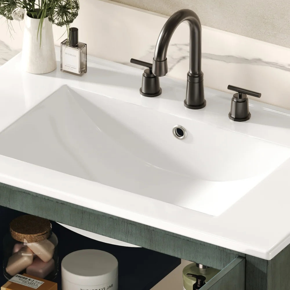 American Retro Style 30" Bathroom Vanity w/Separate Ceramic Sink