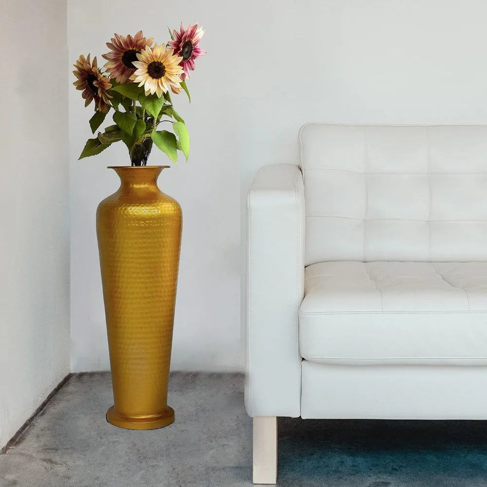 Modern Gold Metal Hammered Elegant Floor Vase
