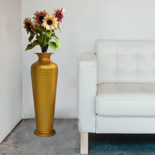 Modern Gold Metal Hammered Elegant Floor Vase