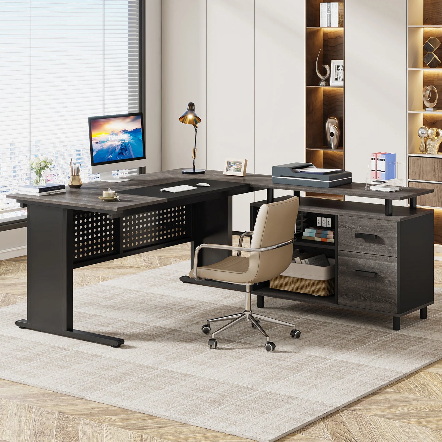 Modern 63" Executive Versatile L-shaped Desk