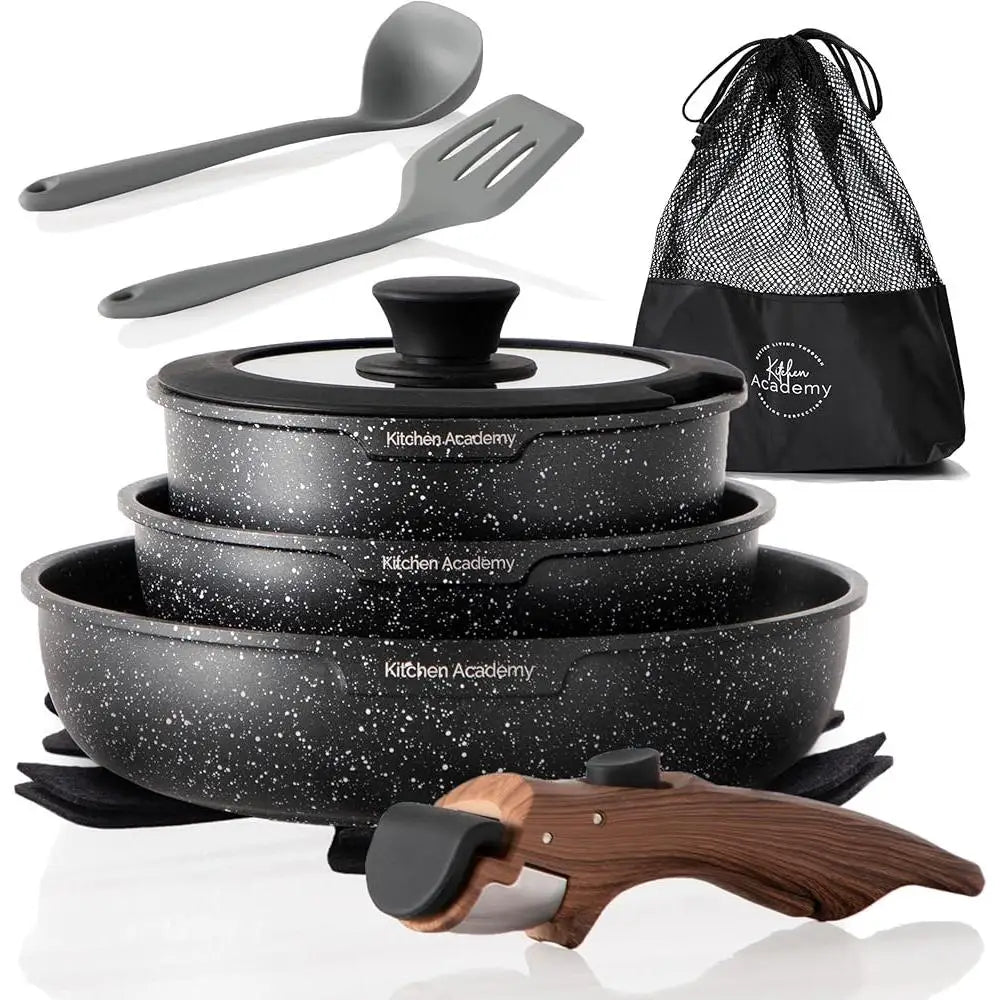 10-Piece Compact Kitchen Cookware Set in Black